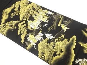 未使用品　金糸　平安人物・風景模様織り出し　袋帯